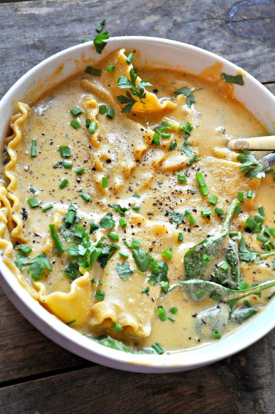 Cheesy and rich soup with lasagna noodles and Italian spices