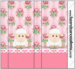 Ovejita en Shabby Chic de Rosas Rosadas: Etiquetas para Candy Bar para Imprimir Gratis.