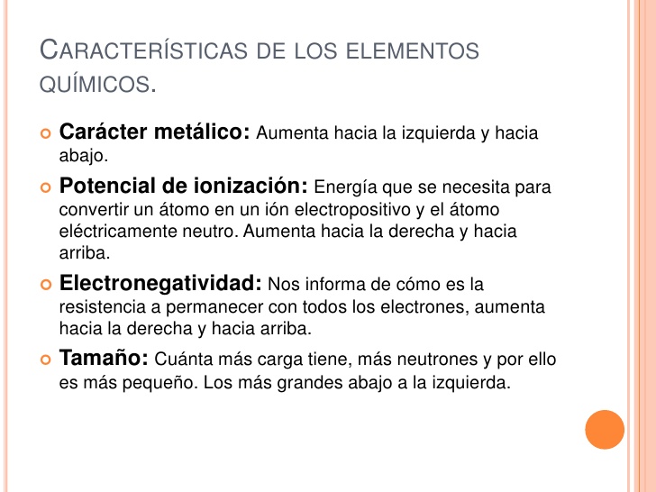 Características de elementos quimicos