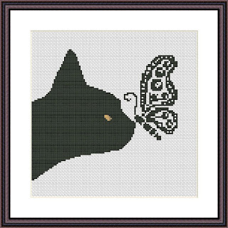 Black cat & butterfly xstitch pattern - Tango Stitch