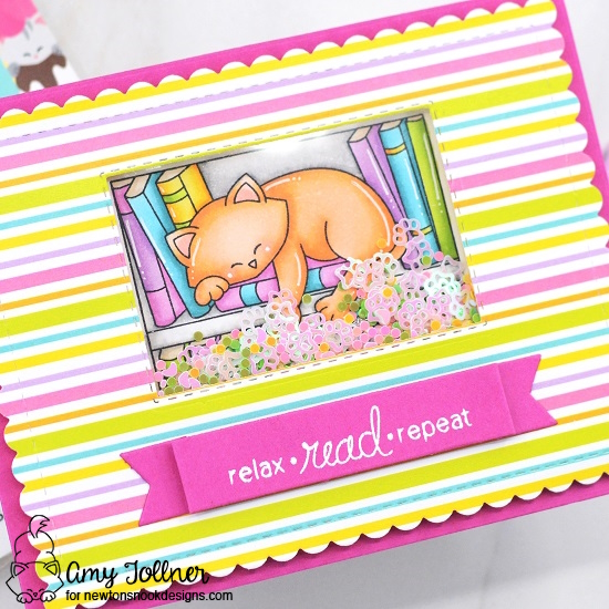 Newton's Book Club Stamp and Die Set, Birthday Meows Paper Pad, Celebration Embellishment Mix, Banner Trio Die Set, Frames and Flags Die Set by Newton's Nook Designs #newtonsnookdesigns #newtonsnook #nnd #handmade