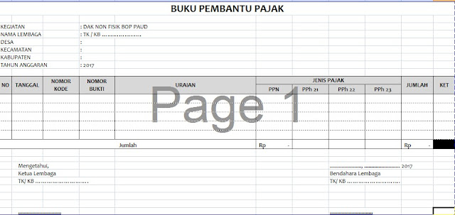 format buku pembantu pajak LPJ BOP PAUD