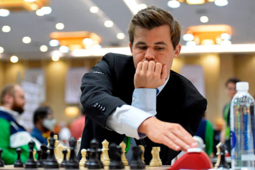 Le Norvégien Magnus Carlsen, lors des Olympiades d'échecs en Inde, le 8 août 2022 - Photo © Arun Sankar / AFP 