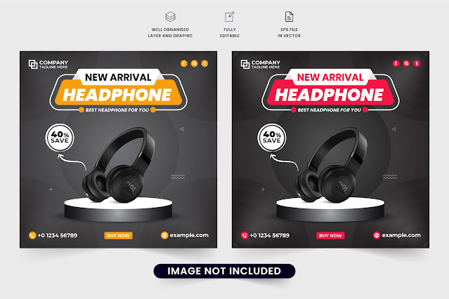 Modern Headphone Business Poster Vector free download