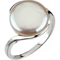 Sterling Silver White Coin Pearl Ring