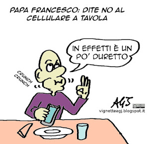 papa francesco, smartphone, famiglia, vignetta satira