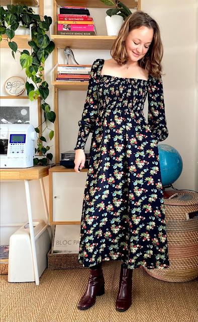 Diary of a Chain Stitcher: Victory Patterns shirred Sofia Dress in Hana Viscose Twill from Fabric Godmother