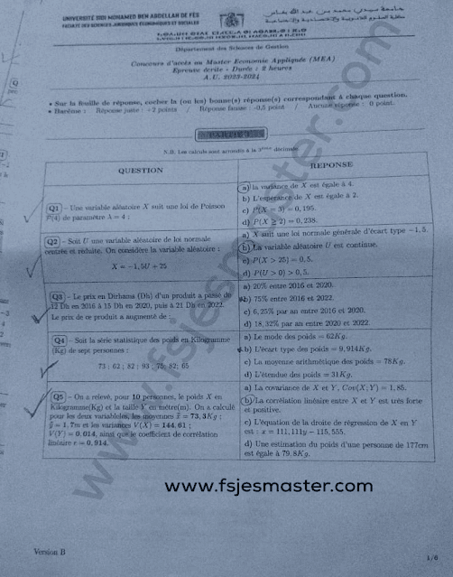 Exemple de Concours Master Économie Appliquée 2023-2024 - Fsjes Fès