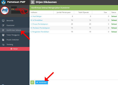 Cara Konfirmasi Selesai Mengerjakan Kuesioner PMP PTK Guru