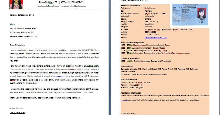 Contoh application letter bahasa indonesia 