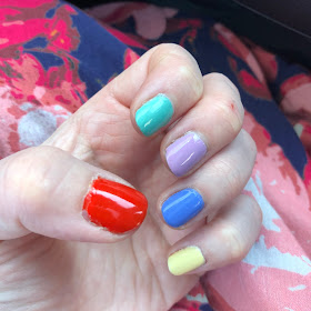 multicolored manicure, nails, nail polish, nail lacquer, nail varnish, manicure, Skittles manicure, Skittles nails, Dior Sunwashed, Smith & Cult Fauntleroy, RGB Minty, Chanel Espadrilles, Deborah Lippmann A Wink And A Smile