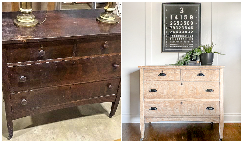 raw wood look antique dresser makeover