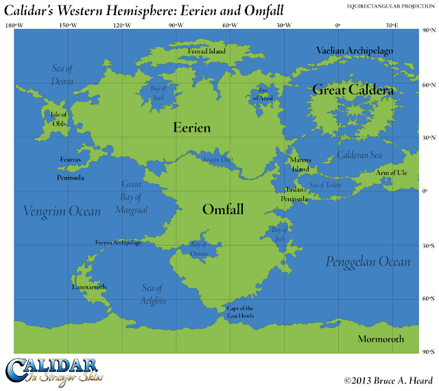 World of Calidar Western Hemisphere, Equirectangular Projection