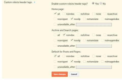 Custom robots header tags settings for blogger