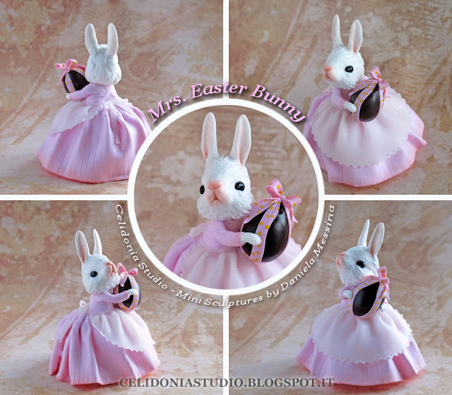 Mrs. Easter Bunny - La Coniglietta Pasquale - Polymer Clay Mini Sculpture