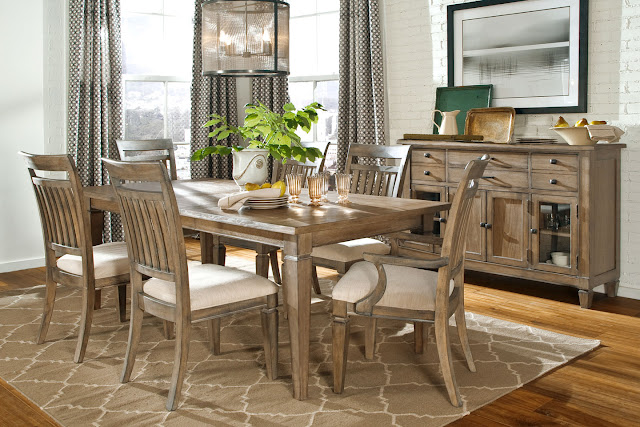 an inspiring rustic dining room set with minimalist dining table and chairs plus colorful curtain set along with simple vanity