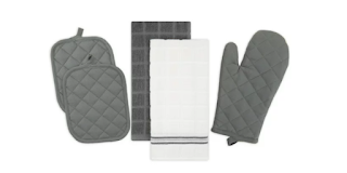 Mainstays Kitchen Towel, Oven Mitt & Pot Holder Kitchen Set, 5 Pack, Gray