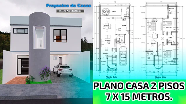 Diseño de Casa de 2 Pisos 7 X 15 Metros