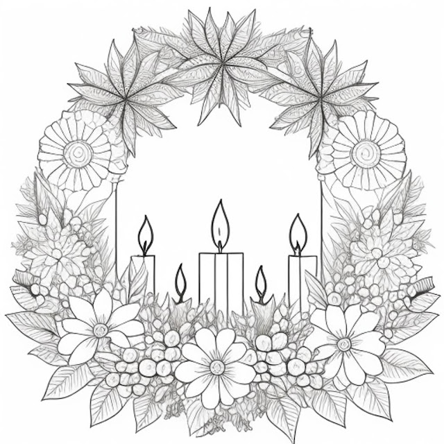 Festive candle coloring page, Advent Wreath