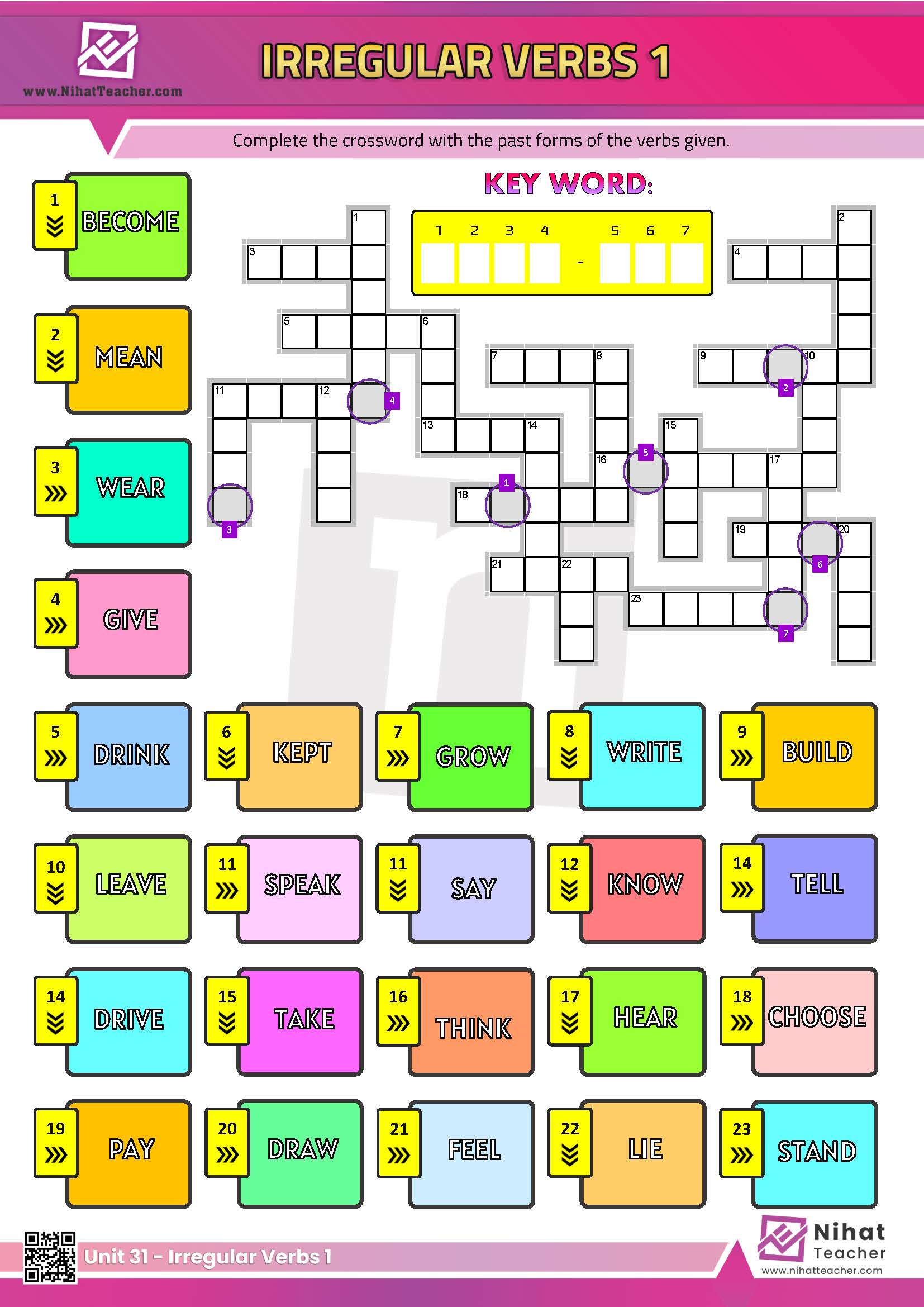 The most common irregular verbs in English.   A worksheet about the most common irregular verbs in English.  A downloadable, print-friendly, PDF worksheet about the most common irregular verbs in English.  Exercises about the most common irregular verbs in English.  Dialogue completition exercises about the most common irregular verbs in English.  What is the past form of read? (read)  What is the past form of seek? (sought)  What is the past form of teach? (taught)  What is the past form of bite? (bit)  What is the past form of swim? (swam)  What is the past form of put? (put)  What is the past form of dive? (dived – dove)    Fun, Print-friendly PDF worksheet about the most common irregular verbs in English.