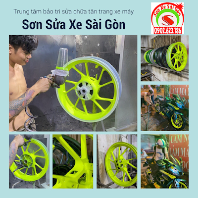 Sơn mâm xe moto màu xanh dạ quang