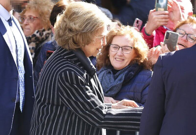 Queen Sofia wore a stripe wool coat at the Basilica of Jesus of Medinaceli in Madrid for the traditional thanksgiving