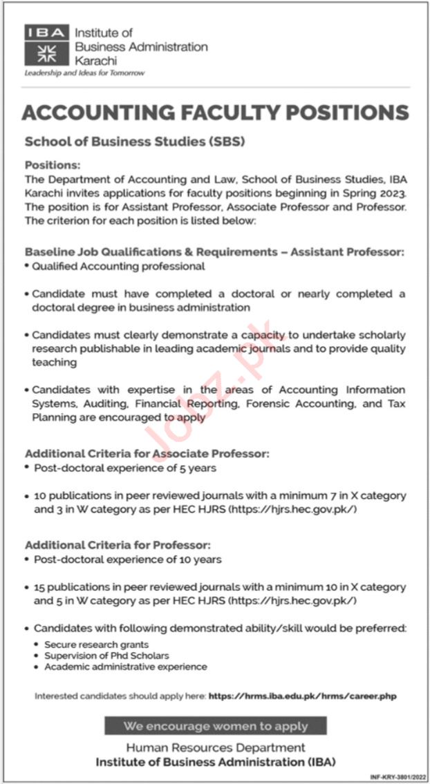 Latest Institute of Business Administration IBA Teaching Posts Karachi 2022