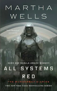 All Systems Red Cover (A space-suited figure stands perfectly centered amidst a murky alien jungle, staring directly forward through an opaque helmet)