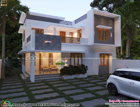 Contemporary Box Model House - Spacious and Elegant 4-Bedroom Design with Flat Roof