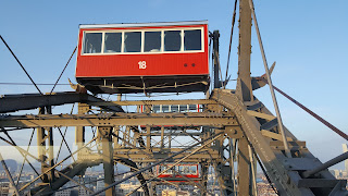 The gondolas on the Wiener Riesenrad Ferris Wheel Vienna