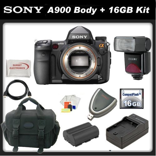 Sony Alpha DSLR-A900 SLR Digital Camera with SSE Essential Kit. Includes: 16GB Compact Flash Memory Card, Replacement NP-FM500H Battery, Travel Charger, Deluxe Carrying Case, Digital Flash and more...