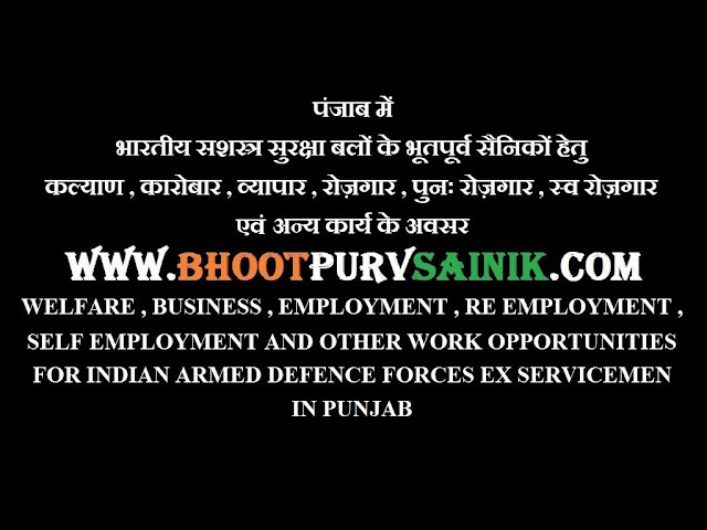 EX SERVICEMEN WELFARE BUSINESS EMPLOYMENT RE EMPLOYMENT SELF EMPLOYMENT IN PUNJAB पंजाब में भूतपूर्व सैनिक कल्याण कारोबार व्यापार रोज़गार पुनः रोज़गार स्व - रोज़गार