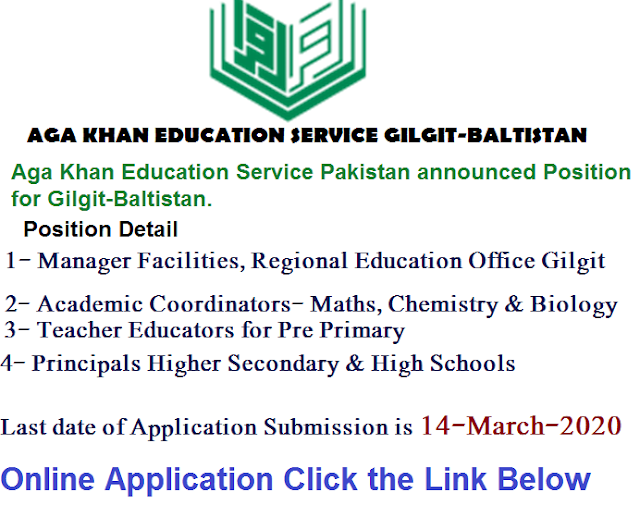 Aga Khan Education Service Gilgit-Baltistan announced various position