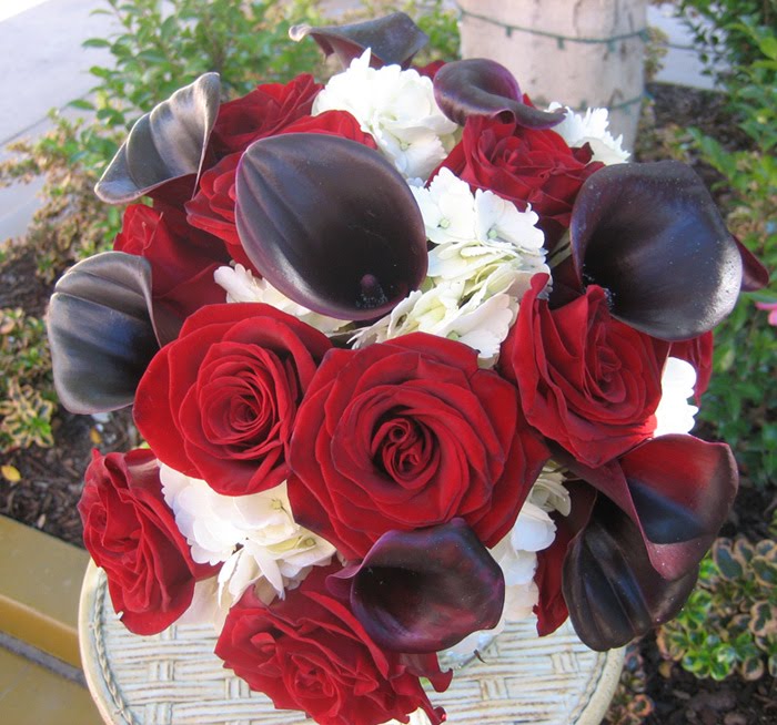 Black Calla Black Magic White Hydrangea This bridal bouquet is a striking 