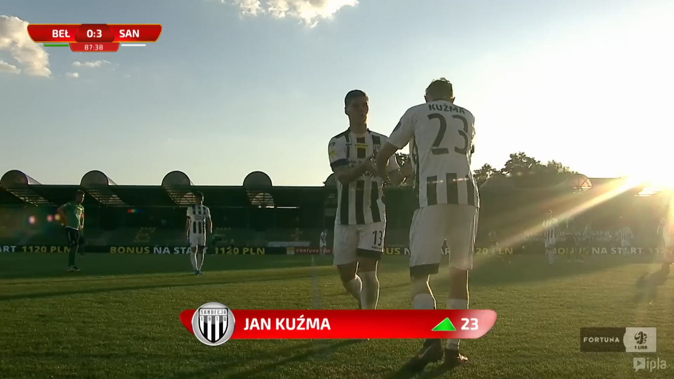 23. kolejka: GKS Bełchatów - Sandecja Nowy Sącz 0:3<br><br>fot. Polsat Sport / IPLA