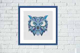 Blue owl mandala cross stitch pattern - Tango Stitch