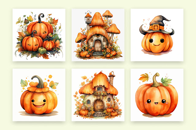 Spooky house design with cute pumpkins free download