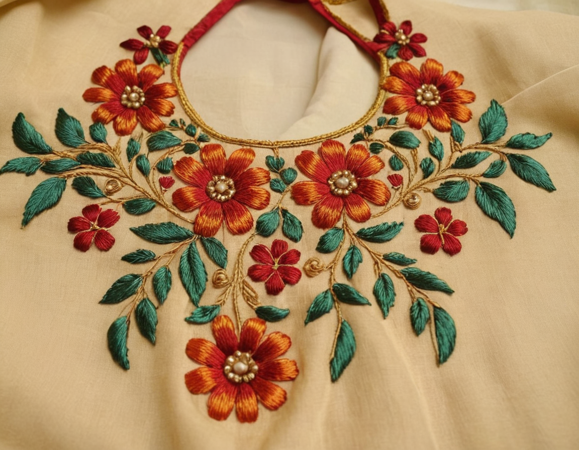 Hand Embroidery Designs for Blouse Back Neck