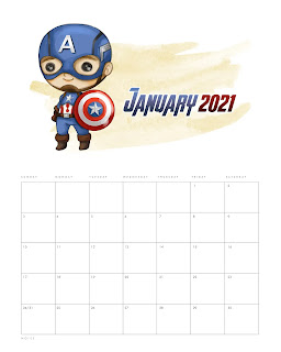 Los Vengadores: Calendario 2021 para Imprimir Gratis.