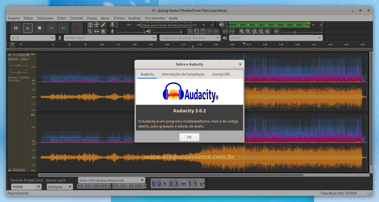 Audacity executando no Fedora 36 Workstation