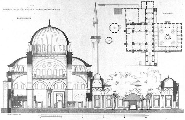 جامع-بايزيد-Beyazit-Mosque-تركيا-مسقط-مقطع-مخطط-بلان-قطاع-زخارف-الداخل