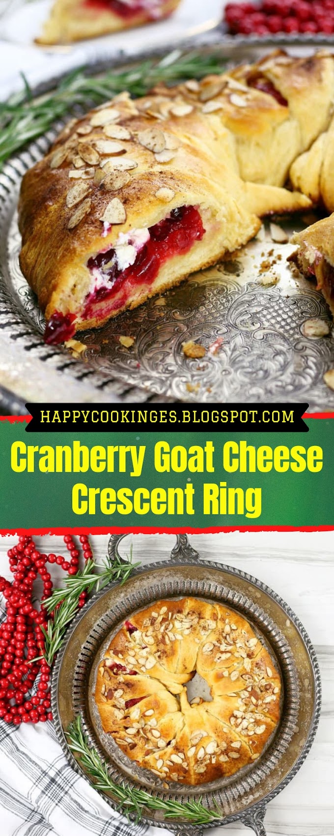 Cranberry Goat Cheese Crescent Ring  #Christmas #bread