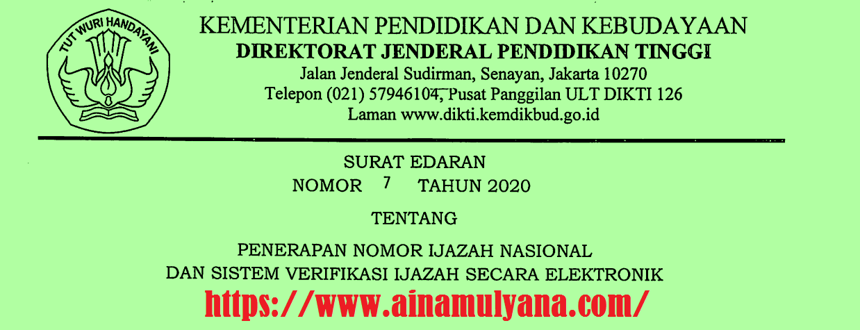 SURAT EDARAN DIRJEN DIKTI NOMOR 7 TAHUN 2020 TENTANG PENERAPAN NOMOR