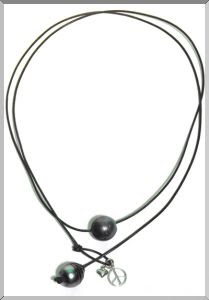 Two large tahitian pearls on black leather sheryl necklace
