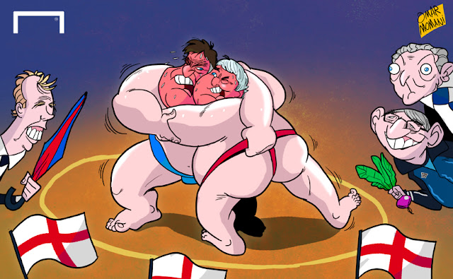 Sam Allardyce and Steve Bruce playing sumo