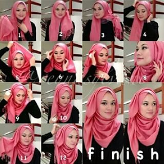 KUMPULAN GAMBAR TUTORIAL Cara Memakai Hijab Syari Tumpuk Pashmina Paris  Animasi Bergerak Lucu 