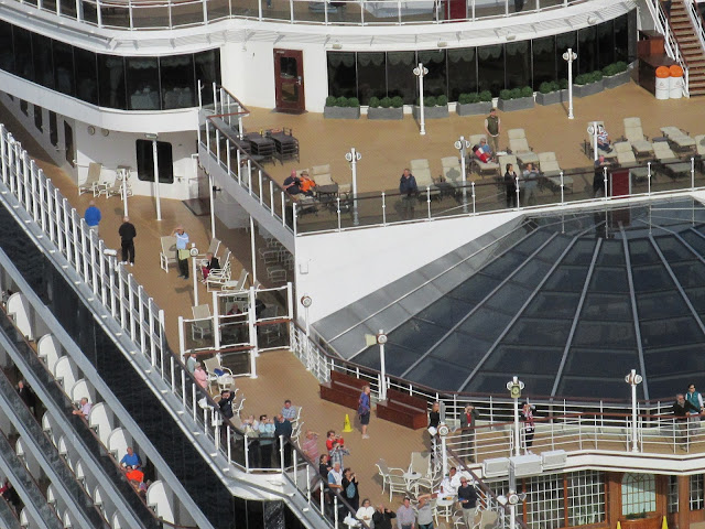 A bird's-eye view of Cunard's MS Queen Elizabeth departing Bergen, Norway; Cruise ships from above