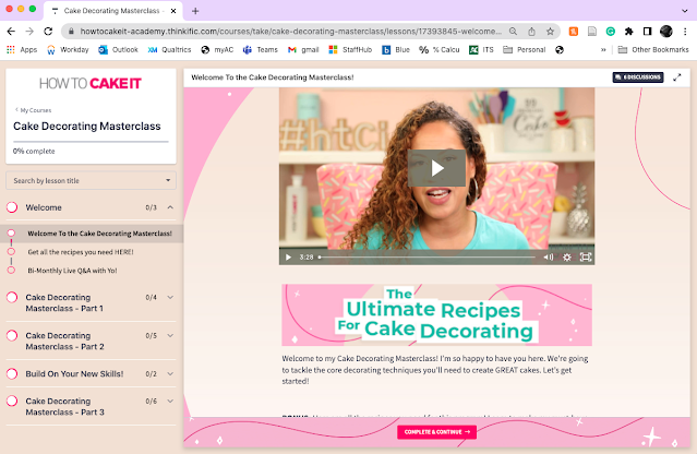 A screenshot of the learner interface for the cake decorating masterclass