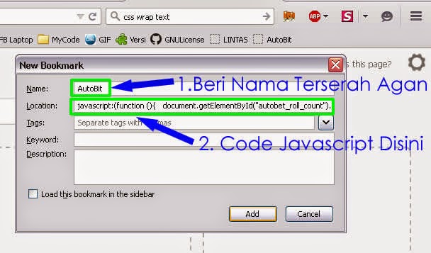 Code Script pada Bookmark