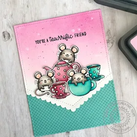 Sunny Studio Stamps: Tea-riffic Merry Mice Fishtail Banner II Dies Friendship Card by Tammy Stark